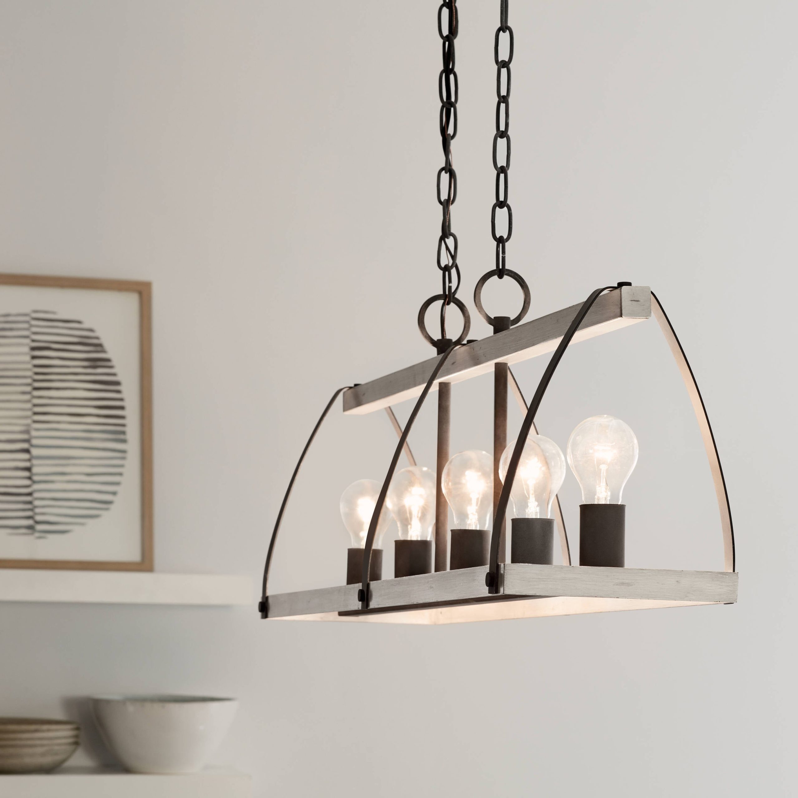 Kichler Gartin 5-Light Weathered Zinc Transitional Linear Large Hanging Kitchen Island Light