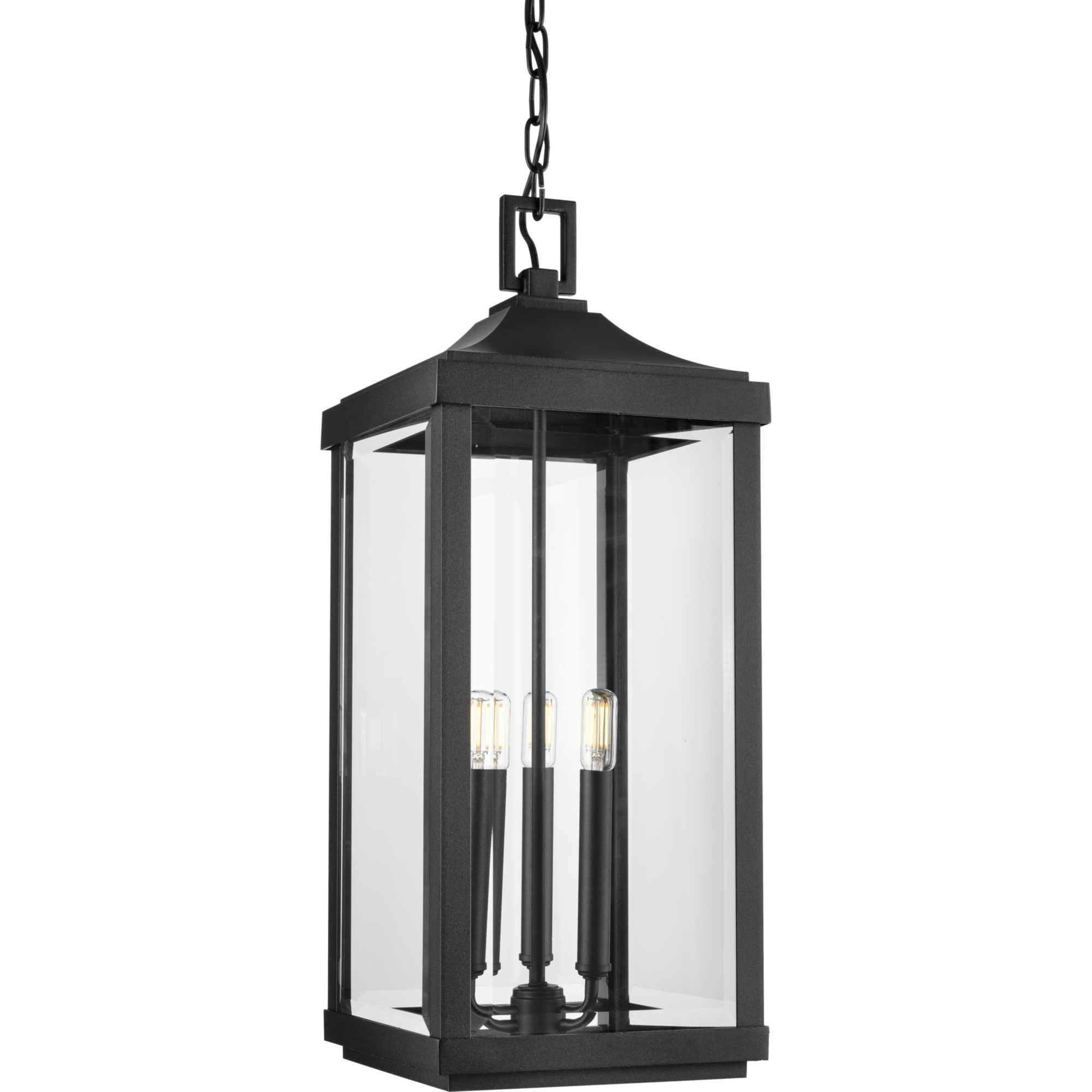 Progress Lighting Gibbes Street 3-Light Black Traditional Clear Glass Lantern Mini Outdoor Hanging Pendant Light