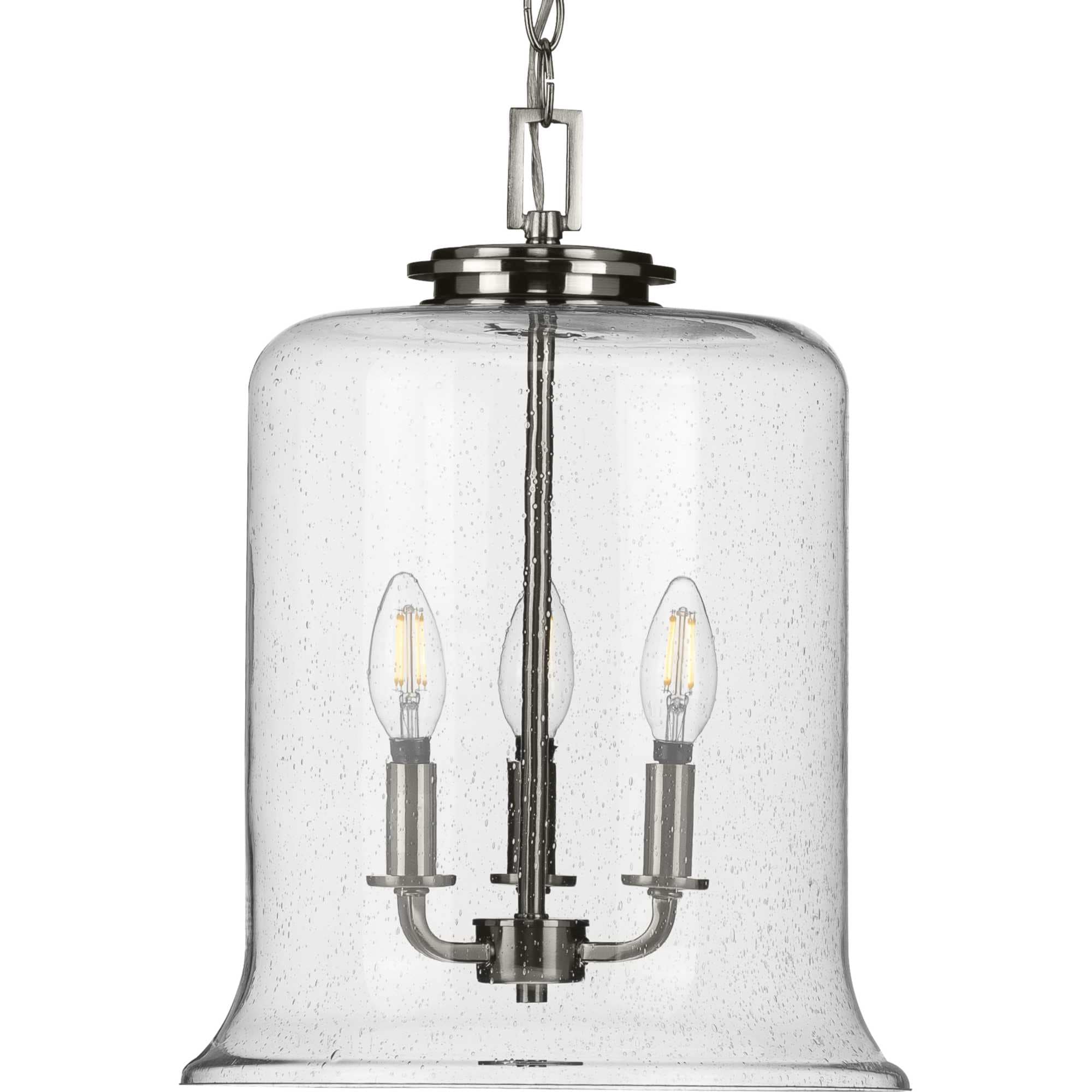 Progress Lighting Winslett 3-Light Brushed Nickel Coastal Seeded Glass Cylinder Medium Hanging Pendant Light
