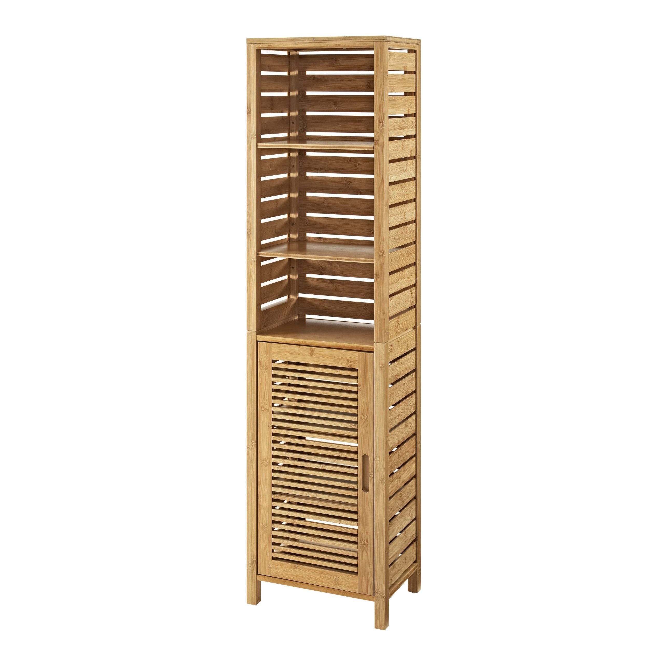 Linon Bracken Tall Cabinet 16-in x 61.75-in x 11-in Natural Bamboo Wood Freestanding Linen Cabinet