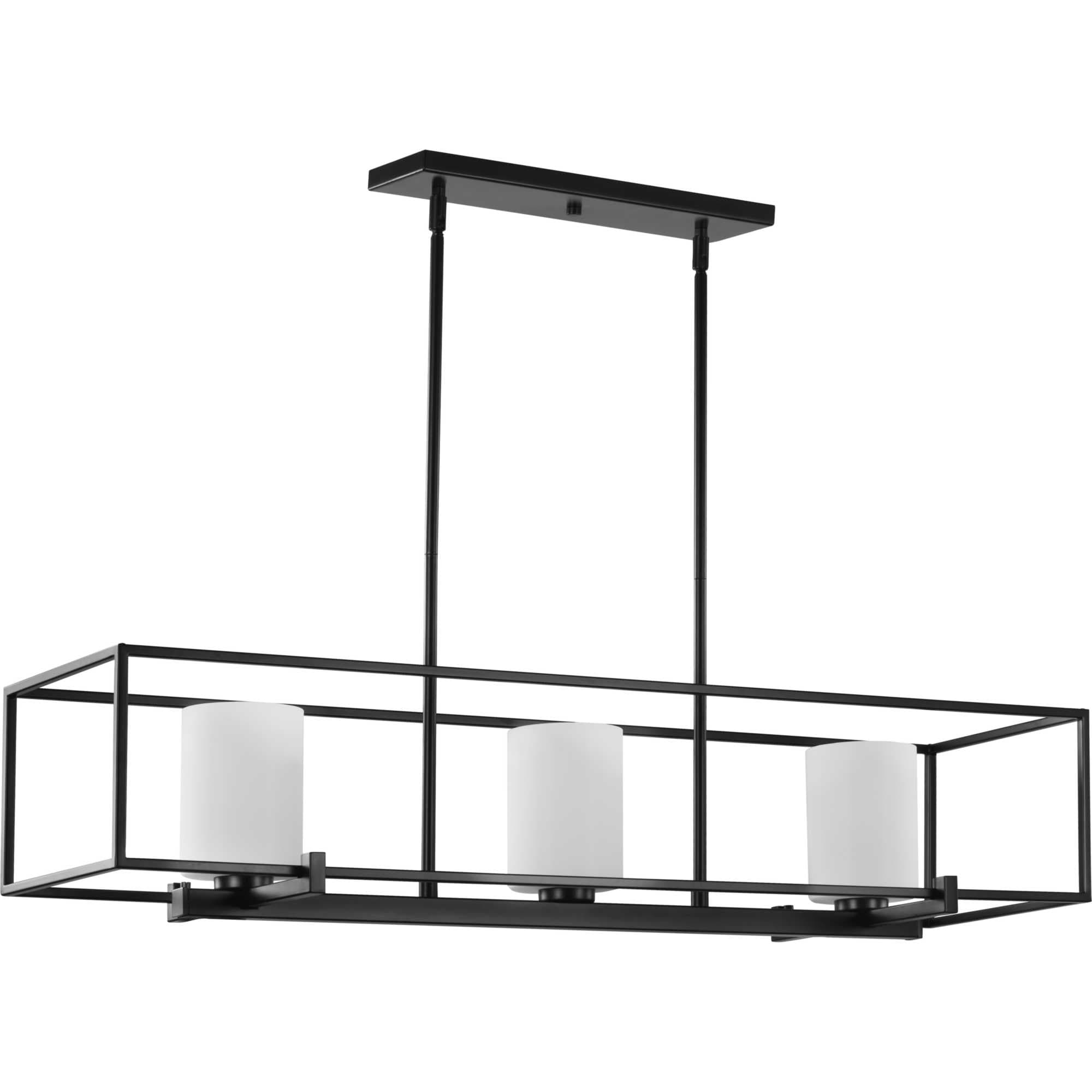 Progress Lighting Chadwick 3-Light Black Traditional Etched Glass Linear Large Hanging Kitchen Island Light