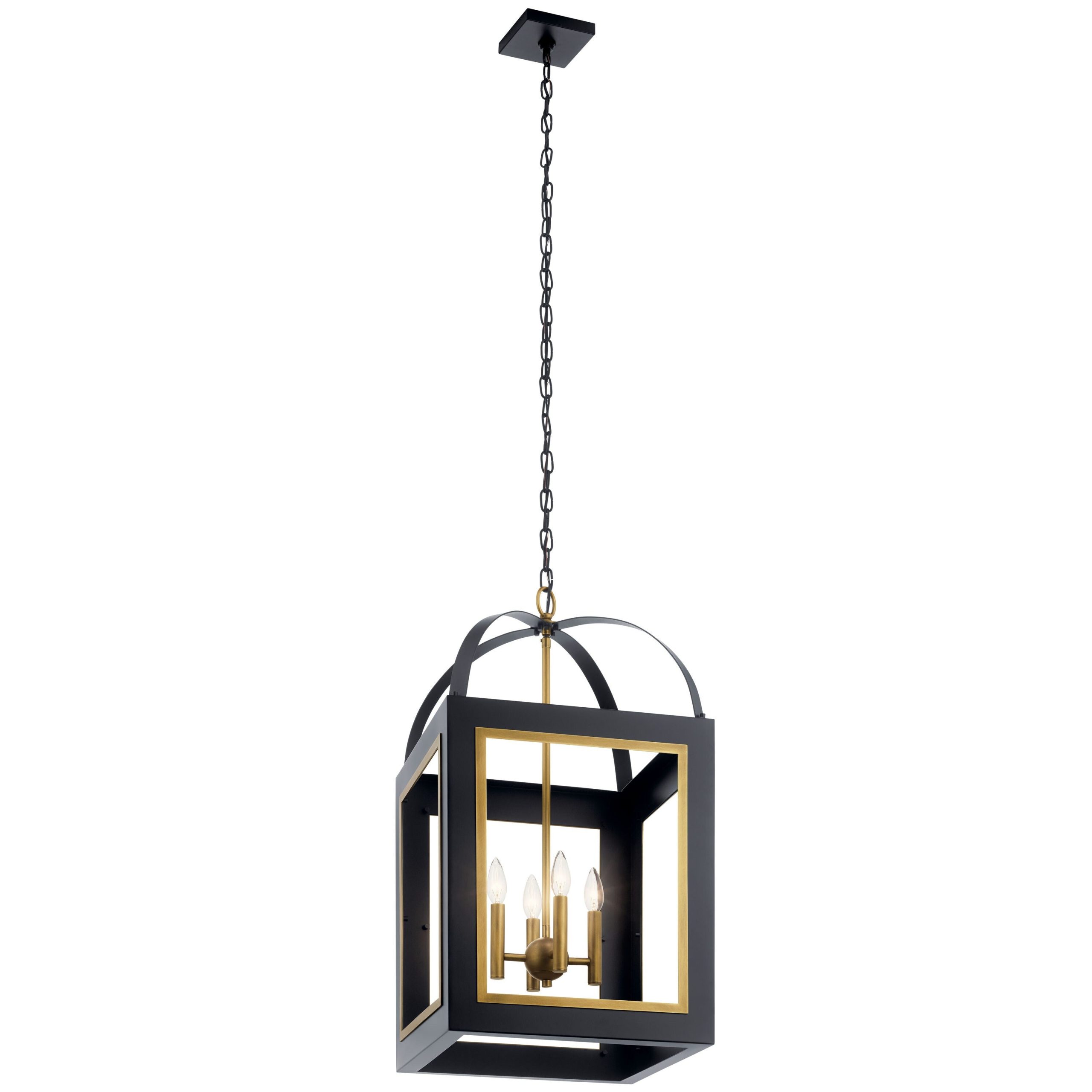 Kichler Vath 4-Light Black W/Natural Brass Industrial Lantern Large Hanging Pendant Light