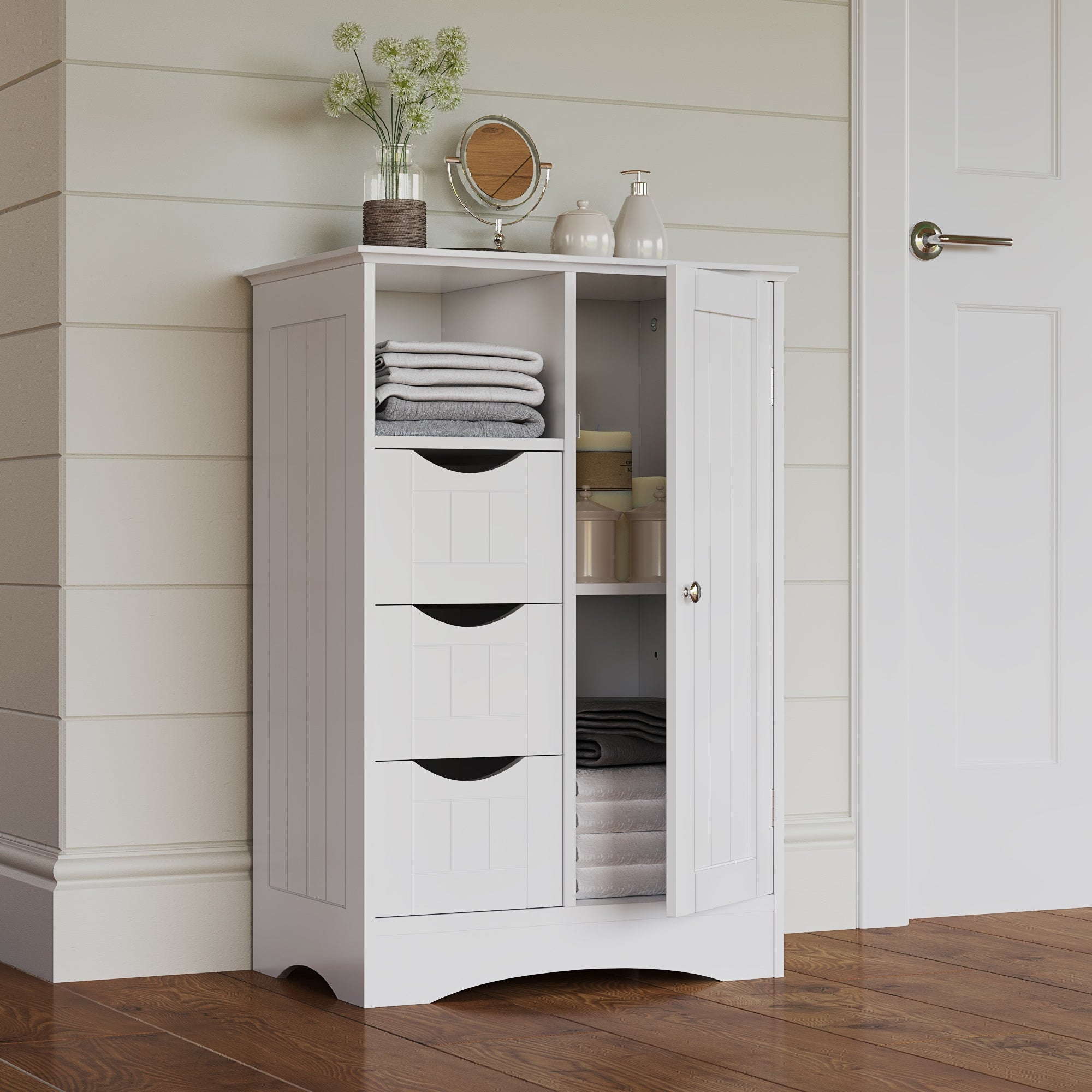 RiverRidge Ashland 22.05-in x 32.13-in x 13.39-in White Freestanding Linen Cabinet