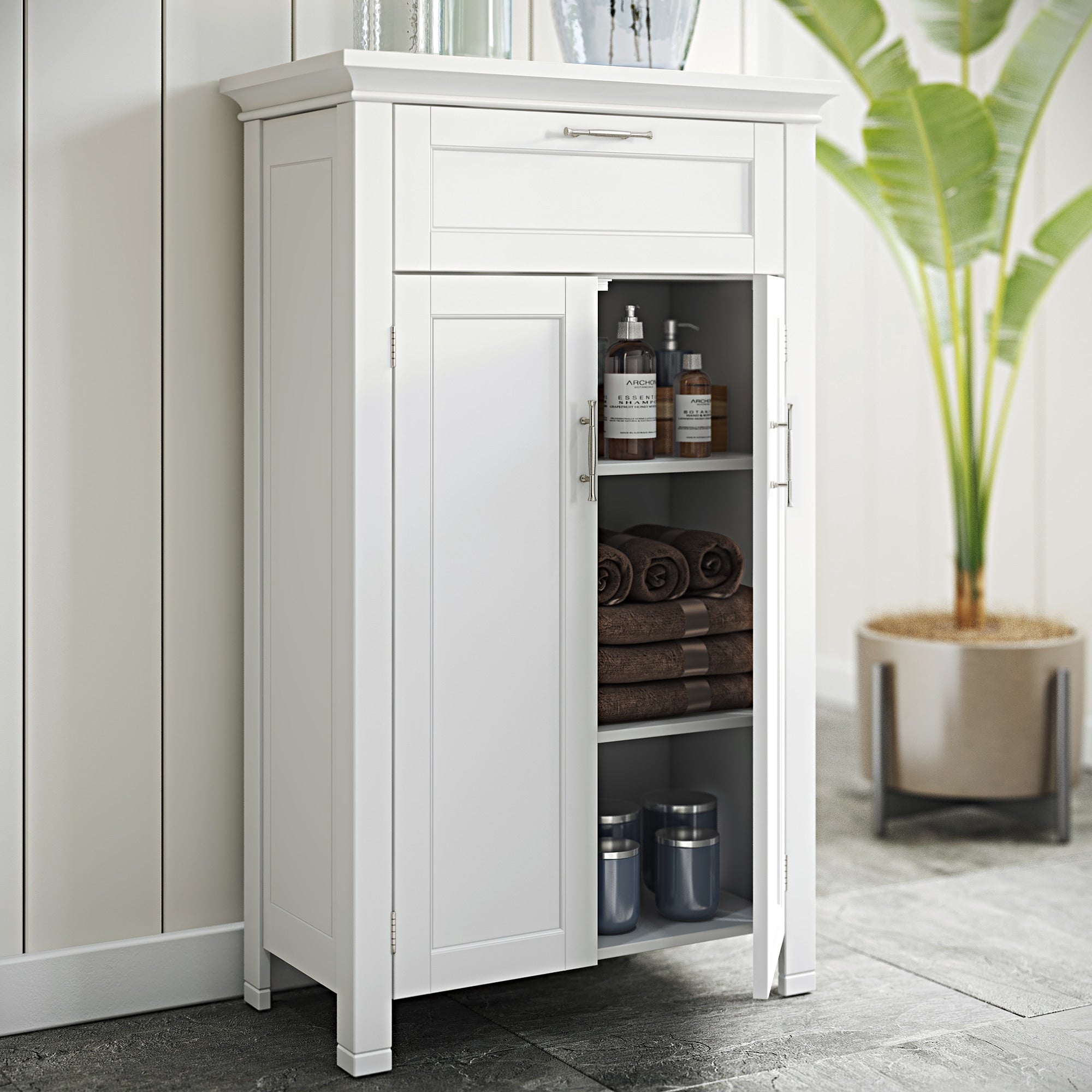 RiverRidge Somerset 23.6-in x 40.25-in x 11.81-in White Freestanding Linen Cabinet