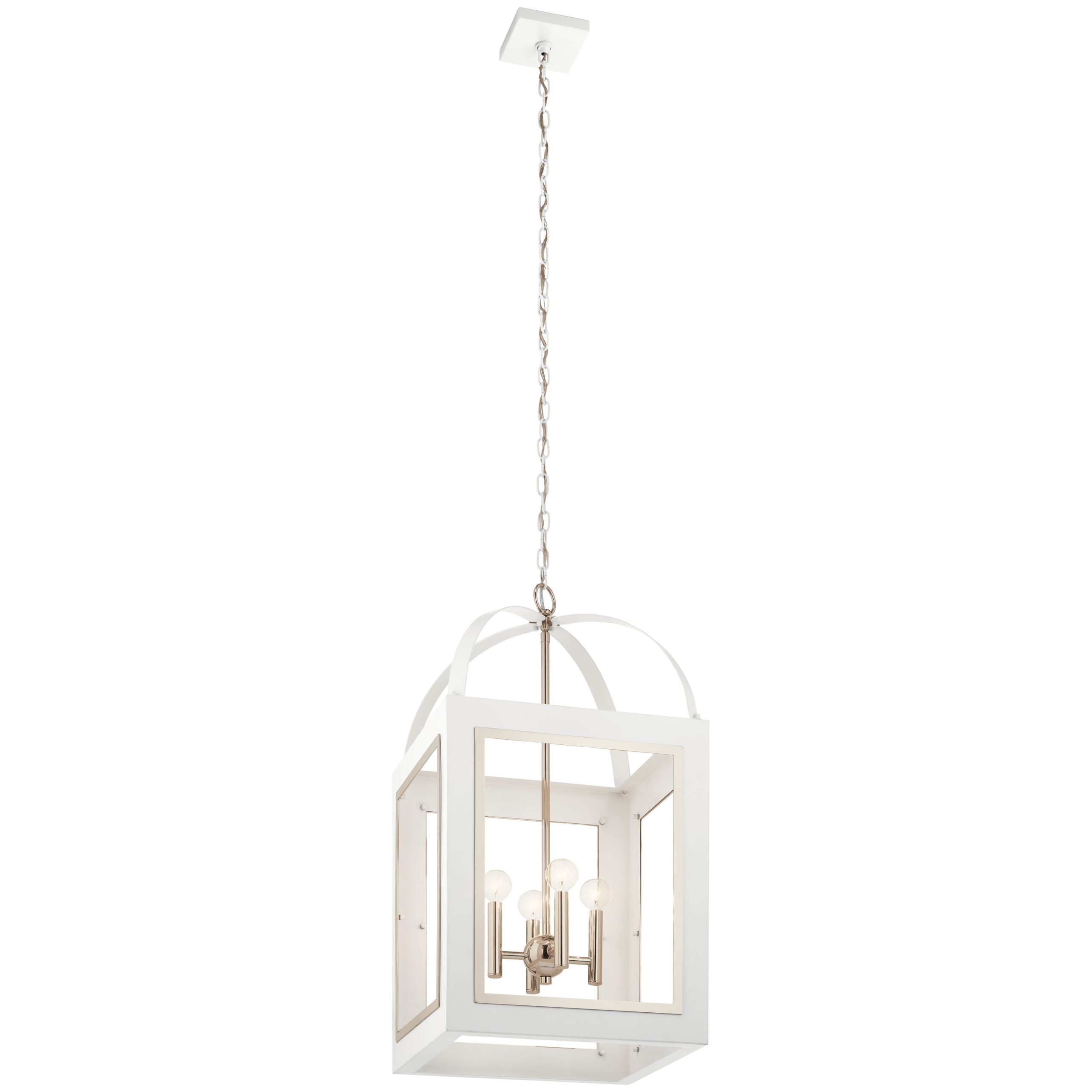 Kichler Vath 4-Light White W/Polished Nickel Industrial Lantern Large Hanging Pendant Light