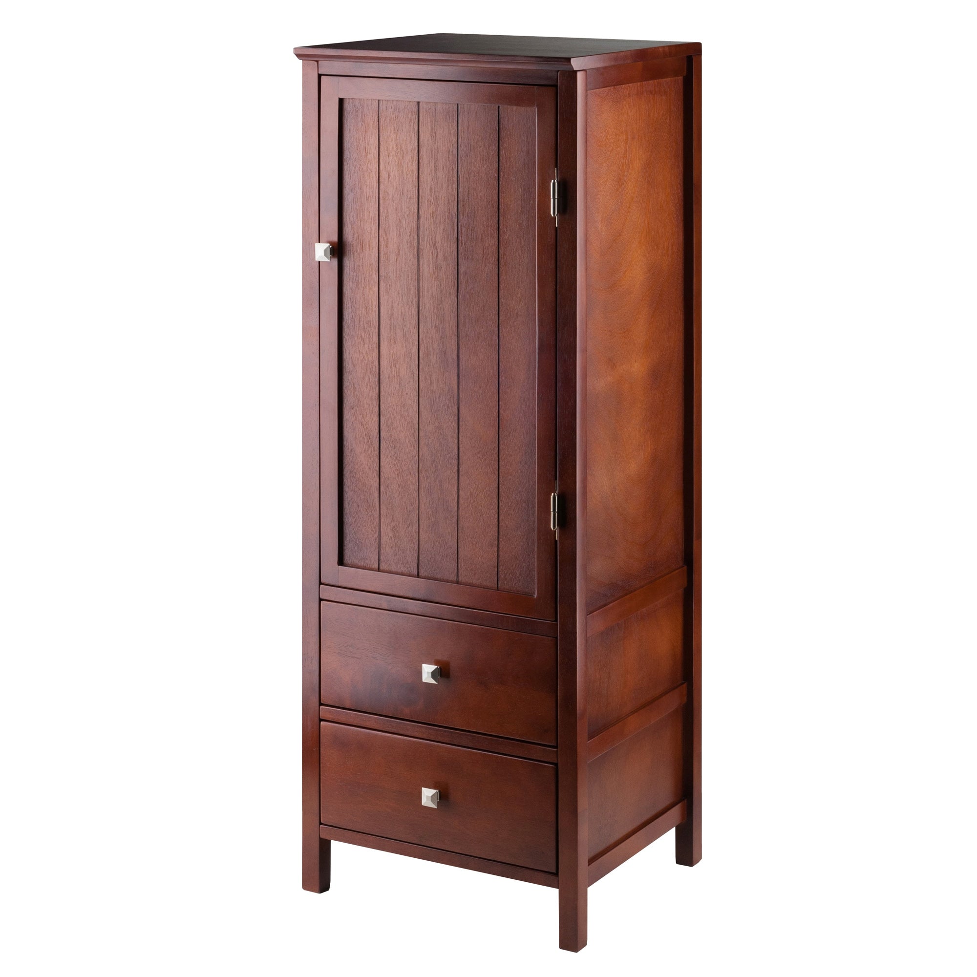 Winsome Wood Brooke Transitional Walnut Wood Curio Cabinet with 2 Drawers and 1 Door