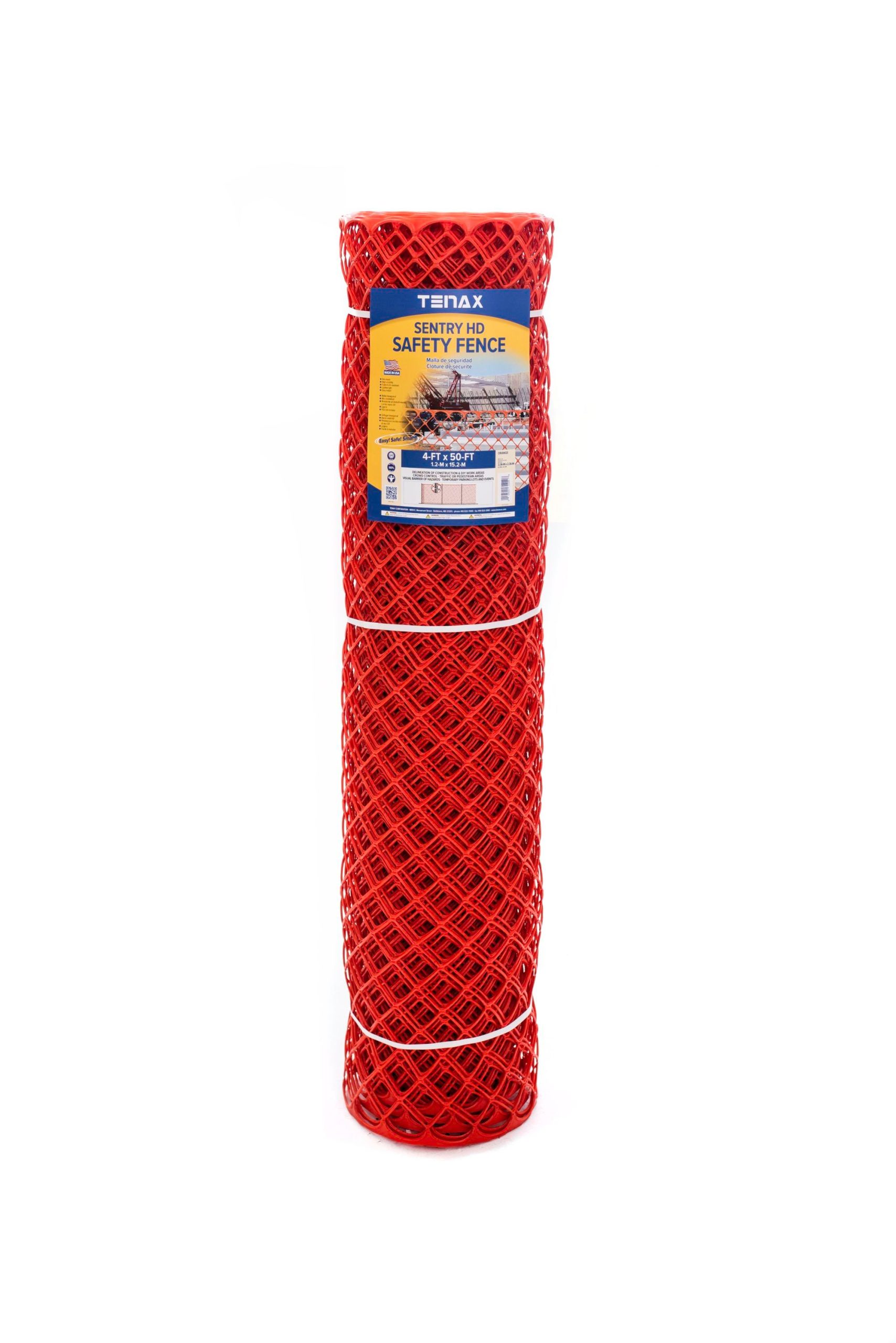 Tenax Sentry HD Heavy-Duty Orange Snow Fence - 4.0ft x 100ft - UV Treated, Made in USA