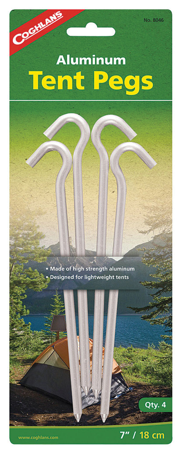 Coghlans Aluminum Hooked Tent Pegs - 7 Inch, Pack of 4 - Essential Tent Accessories