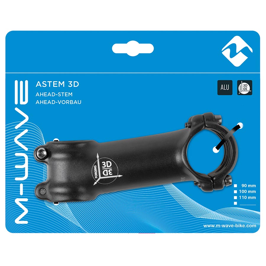 M-Wave Astem 3D Stem Diameter: 31.8mm, Length: 90mm, Steerer: 1-1/8'', ±7°, Black