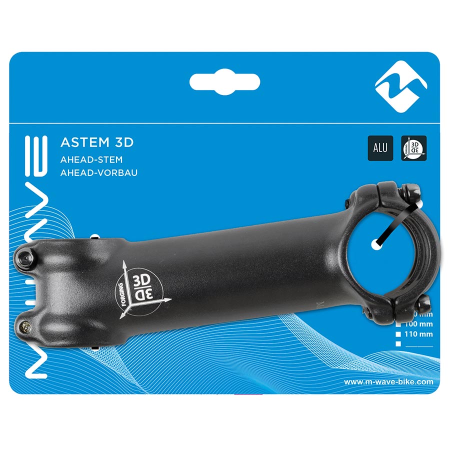 M-Wave Astem 3D Stem Diameter: 31.8mm, Length: 110mm, Steerer: 1-1/8'', ±7°, Black