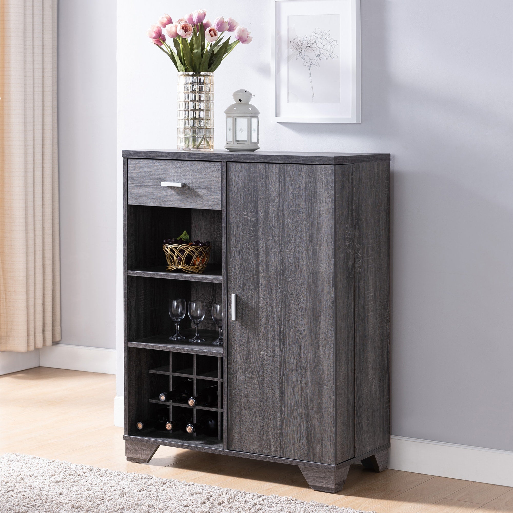 Furniture of America Garrett 31-in x 40-in Gray Rectangle Bar Cabinet