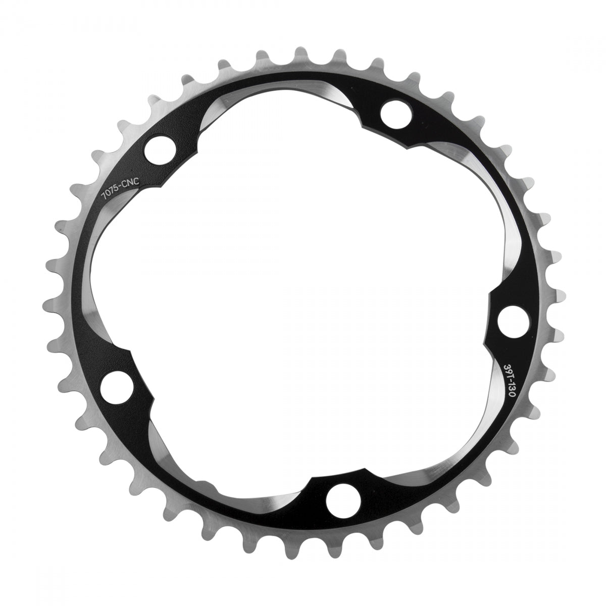 Sunrace RX0 Chainring 39t 130 BCD 5-Bolt Aluminum Black/Silver Rd MTB