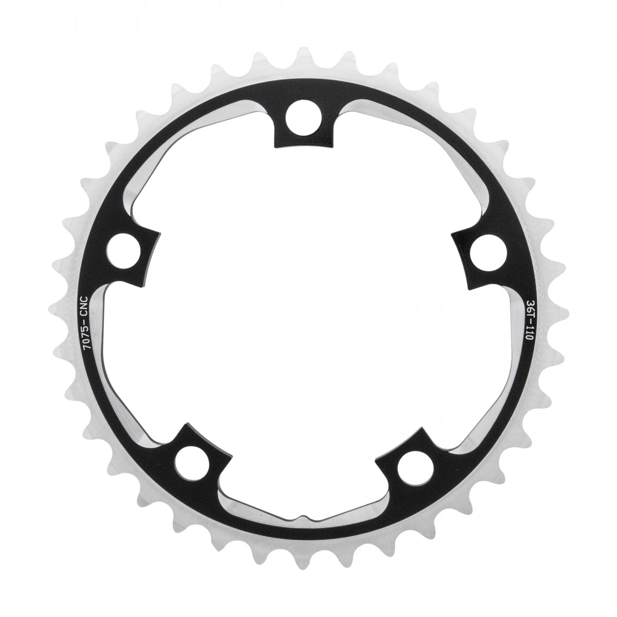 Sunrace RX1 Chainring 36t 110 BCD 5-Bolt Aluminum Black/Silver Rd MTB