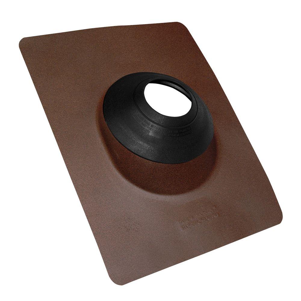 No-Calk 12 in. x 15-1/2 in. Aluminum Brown Vent Pipe Roof Flashing with 3 in. - 4 in. Adjustable Diameter