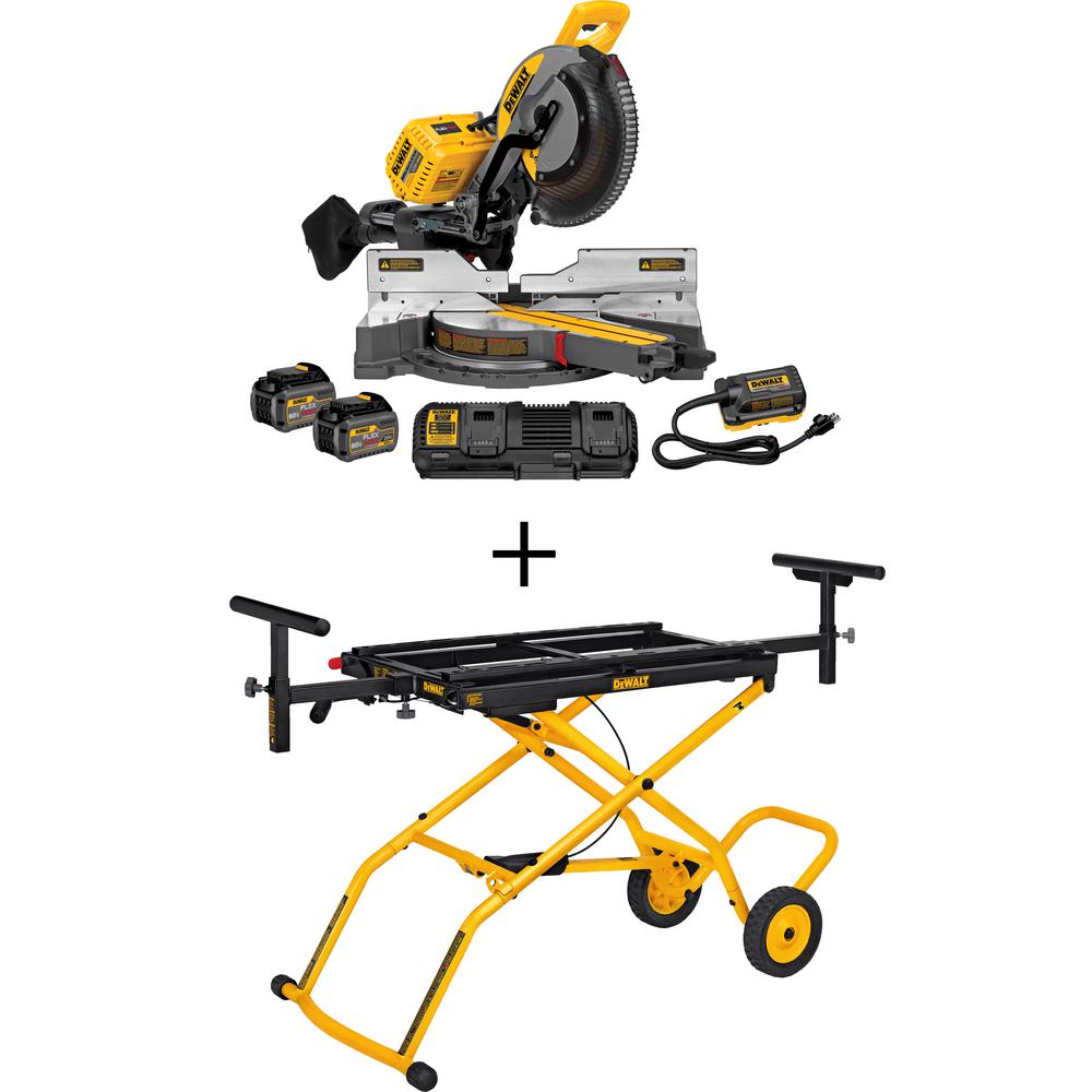 FLEXVOLT 120-Volt MAX Lithium-Ion Cordless Brushless 12 in. Sliding Miter Saw w/ (2) Batteries and Bonus Rolling Stand