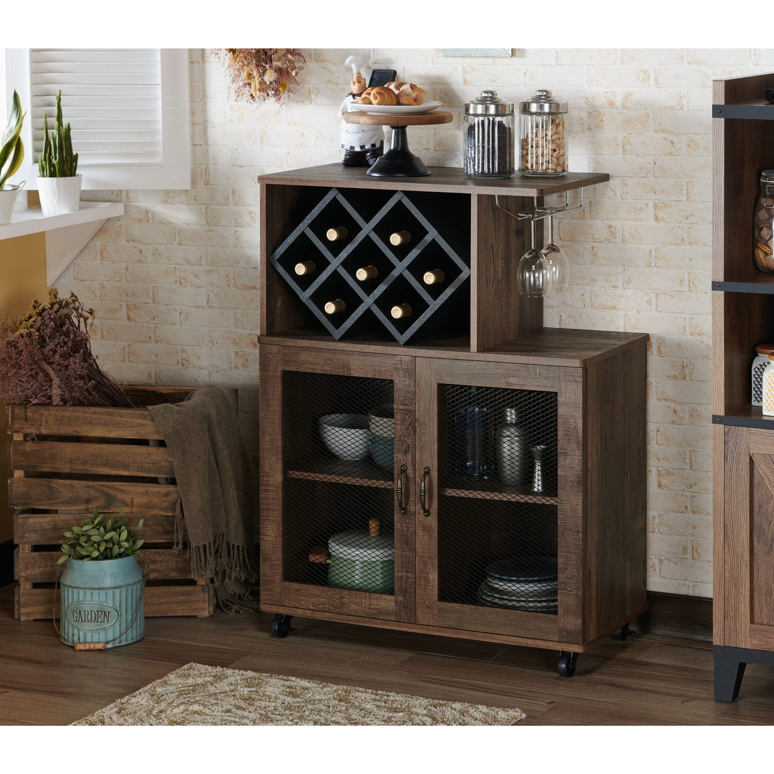 Furniture of America Brown Composite Base with Composite Wood Top Rolling Kitchen Cart (15.7-in x 31.5-in x 41.3-in)