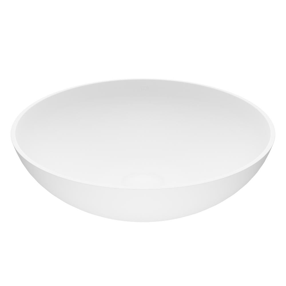 VIGO Matte Stone Lotus Composite Round Vessel Bathroom Sink in White