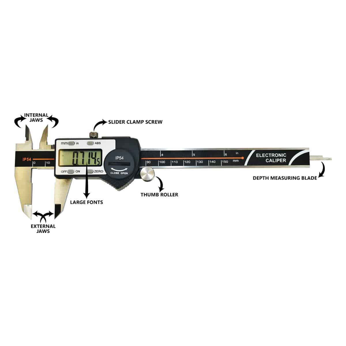 0-6 Inch/150mm Stainless Steel Digital Caliper- IP54 Waterproof with LCD Screen