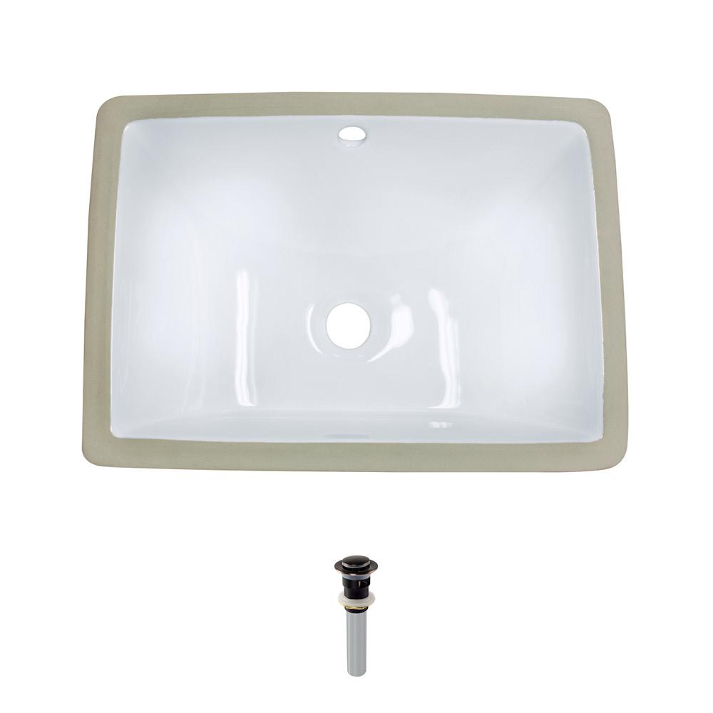 MR Direct Undermount Porcelain Bathroom Sink in White with Pop-Up Drain in Antique Bronze
