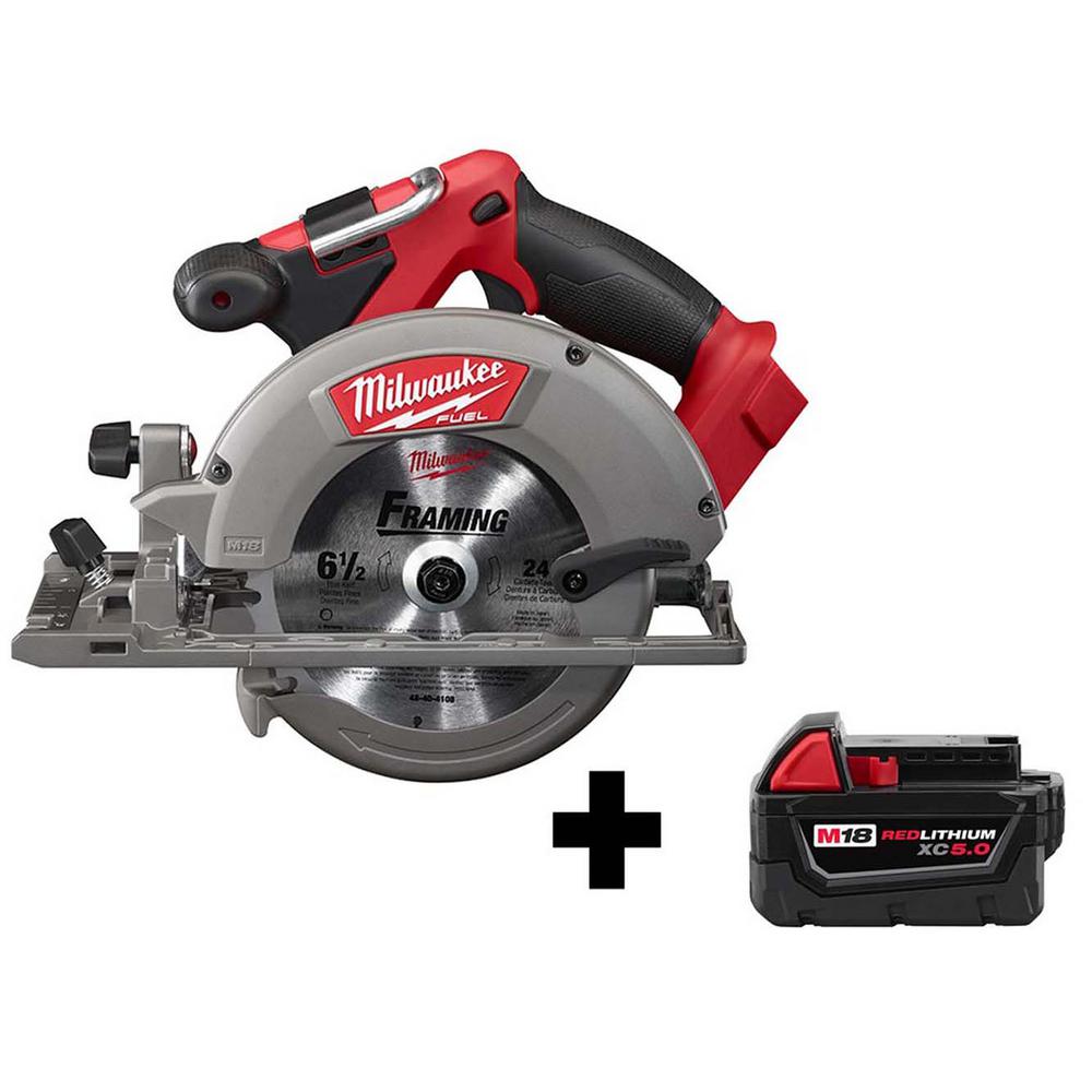 M18 FUEL 18-Volt Lithium-Ion Brushless Cordless 6-1/2 in. Circular Saw W/ M18 5.0 Ah Battery
