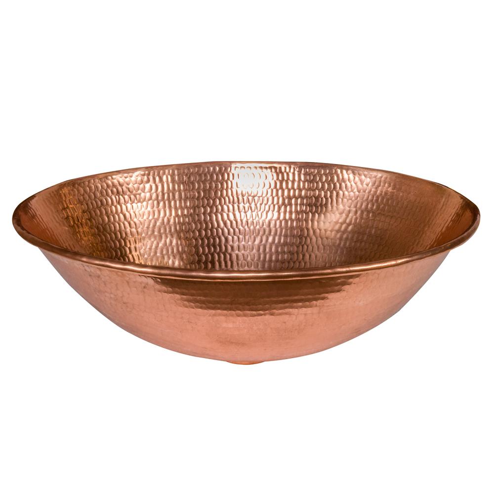 Premier Copper Products Oval Wired Rim Hammered Copper Vessel Sink in Polished Copper