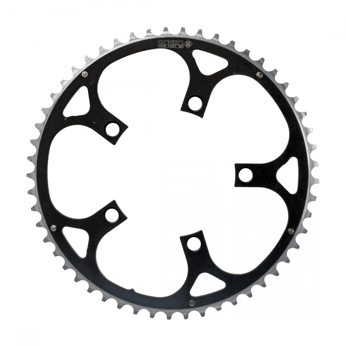Origin8 Chainring 53t 110 BCD 5-Bolt 8/9/10-Spd Alloy Blk/Silver Ramped/Pinned