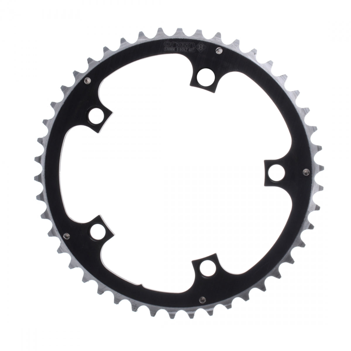 Origin8 Chainring 46t 130 BCD 5-Bolt 8/9/10-Spd Alloy Blk/Silver Ramped/Pinned