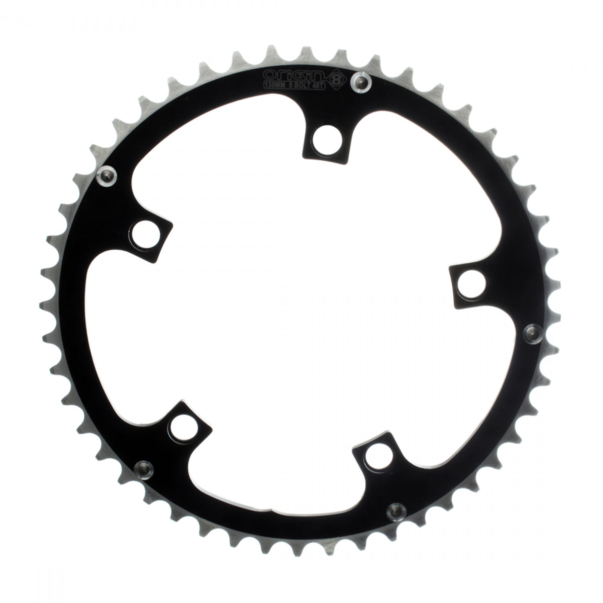 Origin8 Chainring 48t 130 BCD 5-Bolt 8/9/10-Spd Alloy Blk/Silver Ramped/Pinned