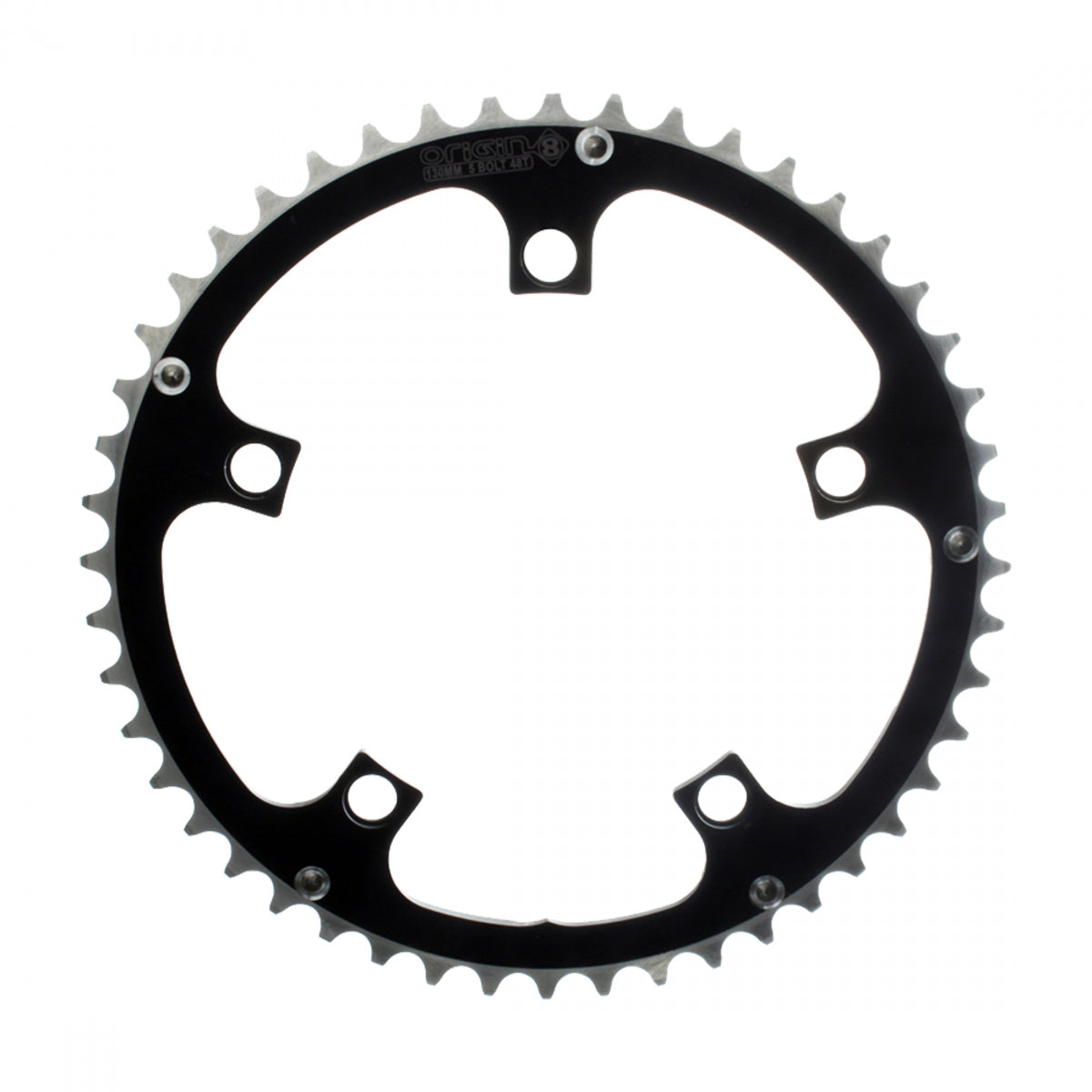 Origin8 Chainring 50t 130 BCD 5-Bolt 8/9/10-Spd Alloy Blk/Silver Ramped/Pinned