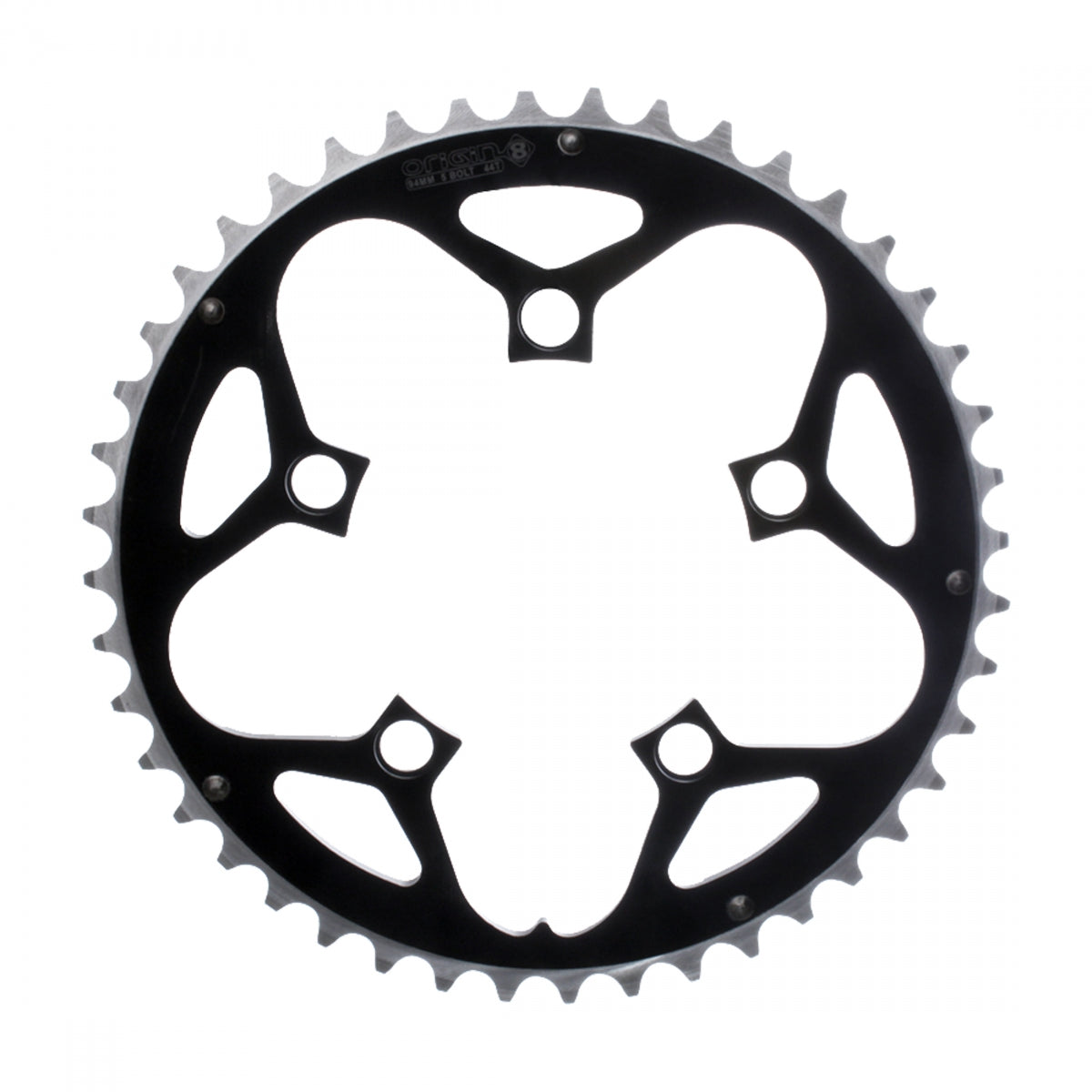 Origin8 Chainring 46T 110 BCD 5-Bolt 8/9/10-Spd Alloy Blk/Silver Ramped/Pinned