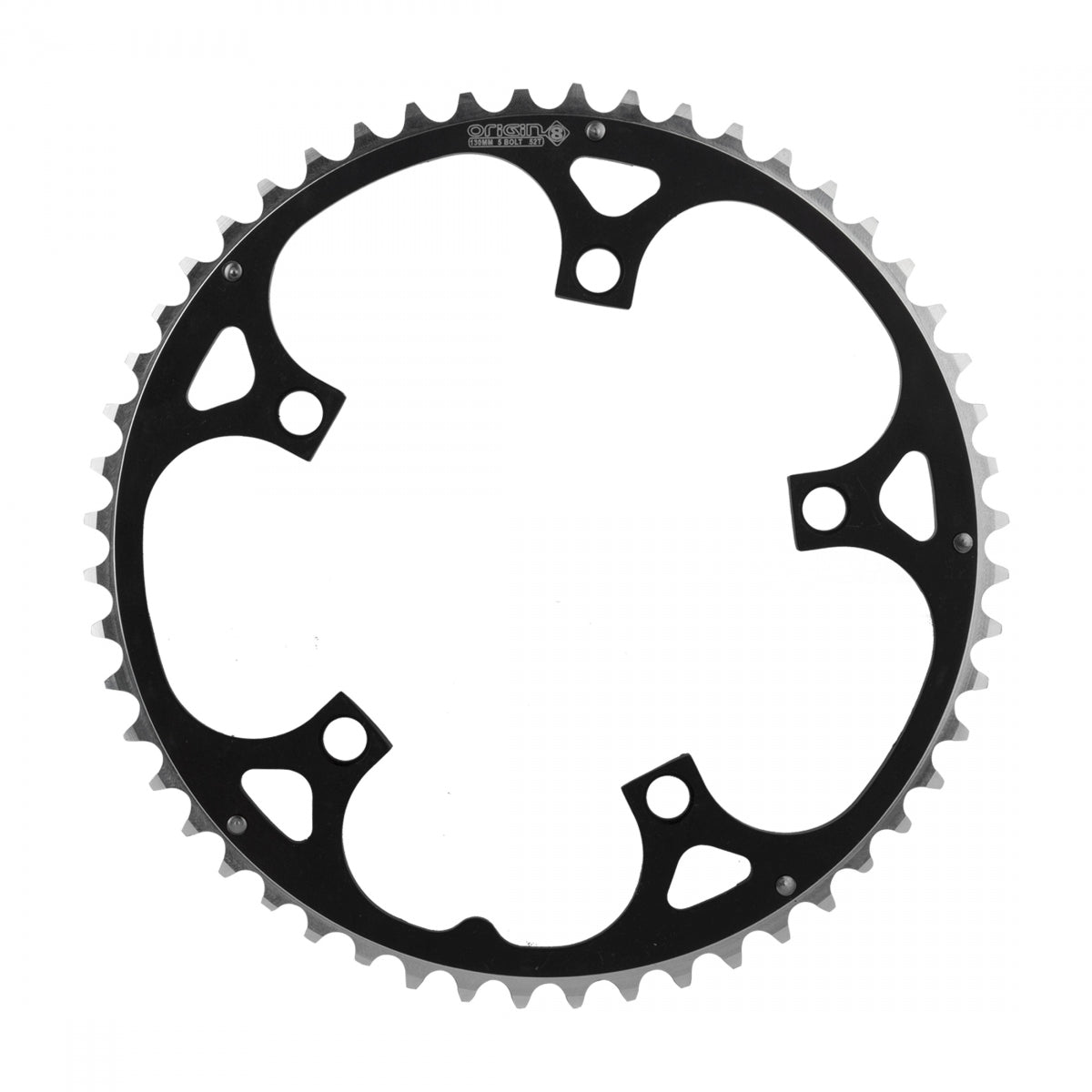 Origin8 Chainring 52T 130 BCD 5-Bolt 8/9/10-Spd Alloy Blk/Silver Ramped/Pinned
