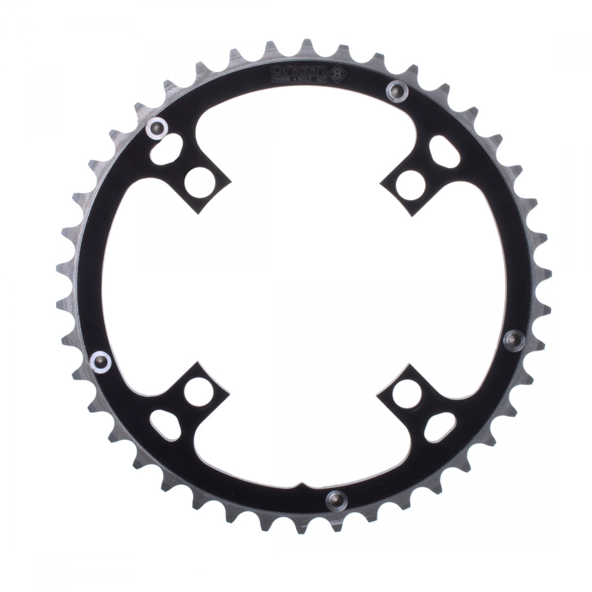 Origin8 Chainring 46T 104 BCD 4-Bolt 8/9/10-Spd Alloy Black/Silver Ramped/Pinned