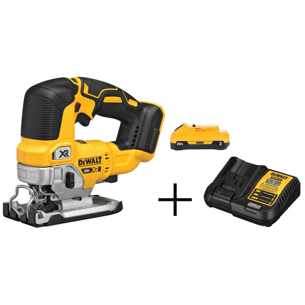 20-Volt MAX Lithium-Ion Cordless Brushless Jigsaw (Tool-Only) with 20-Volt MAX 3.0Ah Battery and Charger