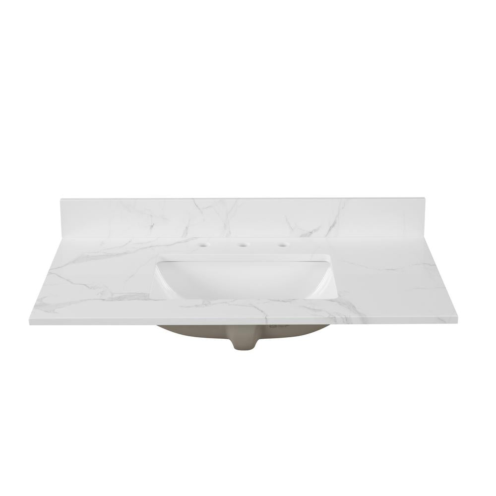 43 in. W x 22 in. D x 0.75 in. H Engineered Marble Vanity Top in Calacatta White with White Basin