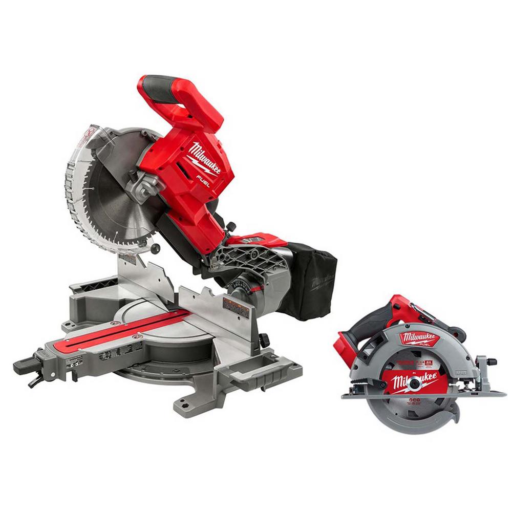 M18 FUEL 18-Volt Lithium-Ion Brushless 10 in. Cordless Dual Bevel Sliding Compound Miter Saw with 7-1/4 in. Circular Saw