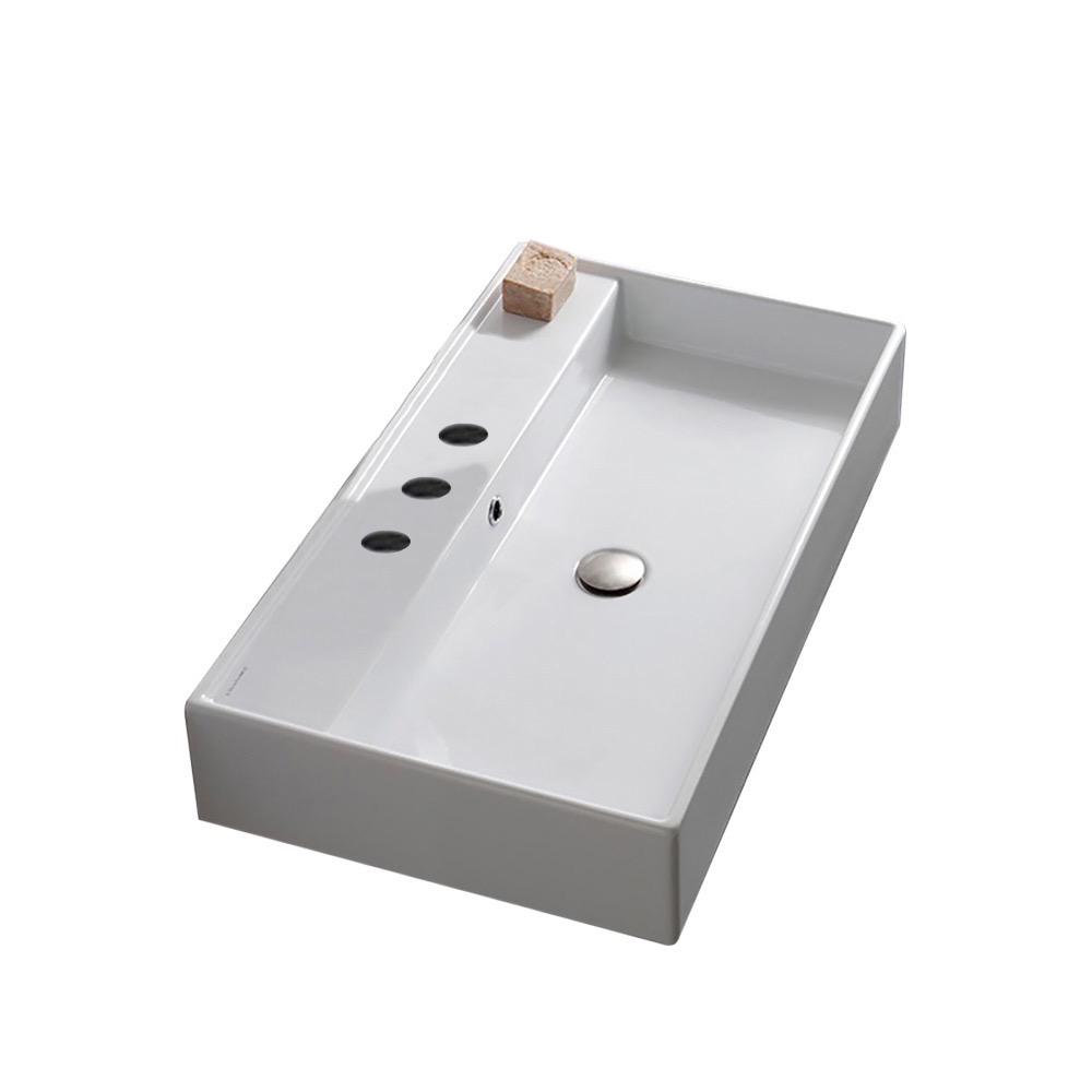 Nameeks Teorema Wall Mounted Vessel Bathroom Sink in White with 3 Faucet Holes