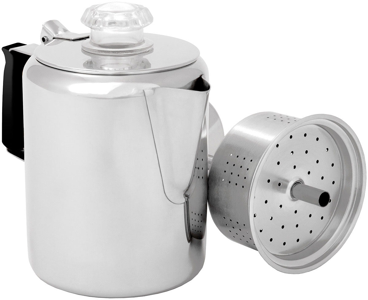 Premium Glacier Stainless Steel Stovetop Percolators for Coffee & Tea — Durable, Heat-Resistant, Easy to Use with PercView Top & Hinged Lid