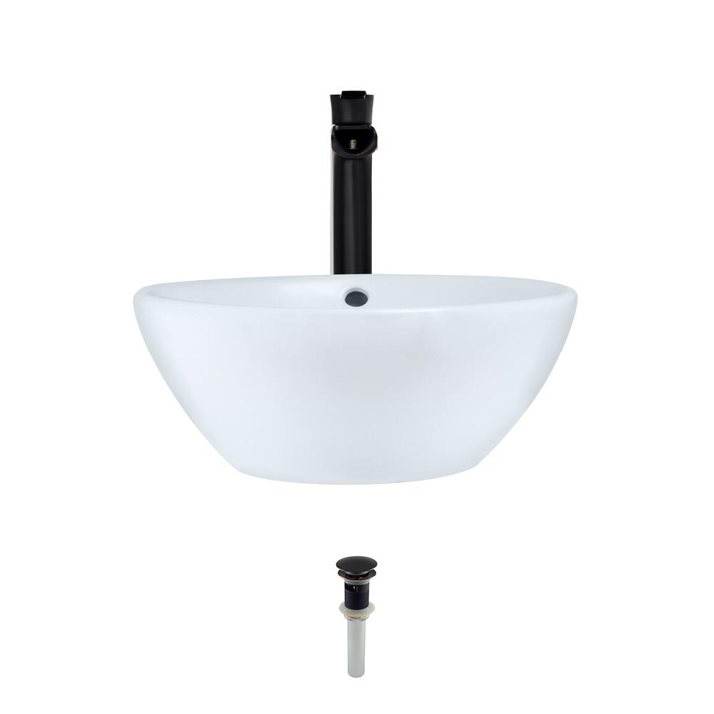 MR Direct Porcelain Vessel Sink in White with 731 Faucet and Pop-Up Drain in Antique Bronze