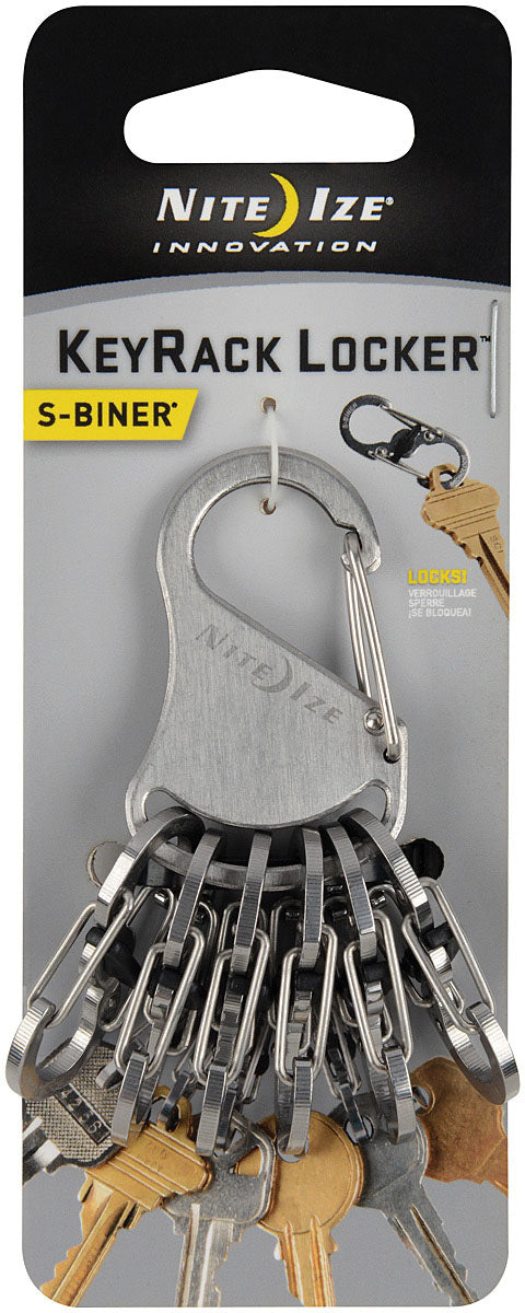 Nite Ize Stainless Steel Key Biners & KeyRack Locker Set | Secure, Durable Key Organizers with LED Light & MicroLock Carabiners