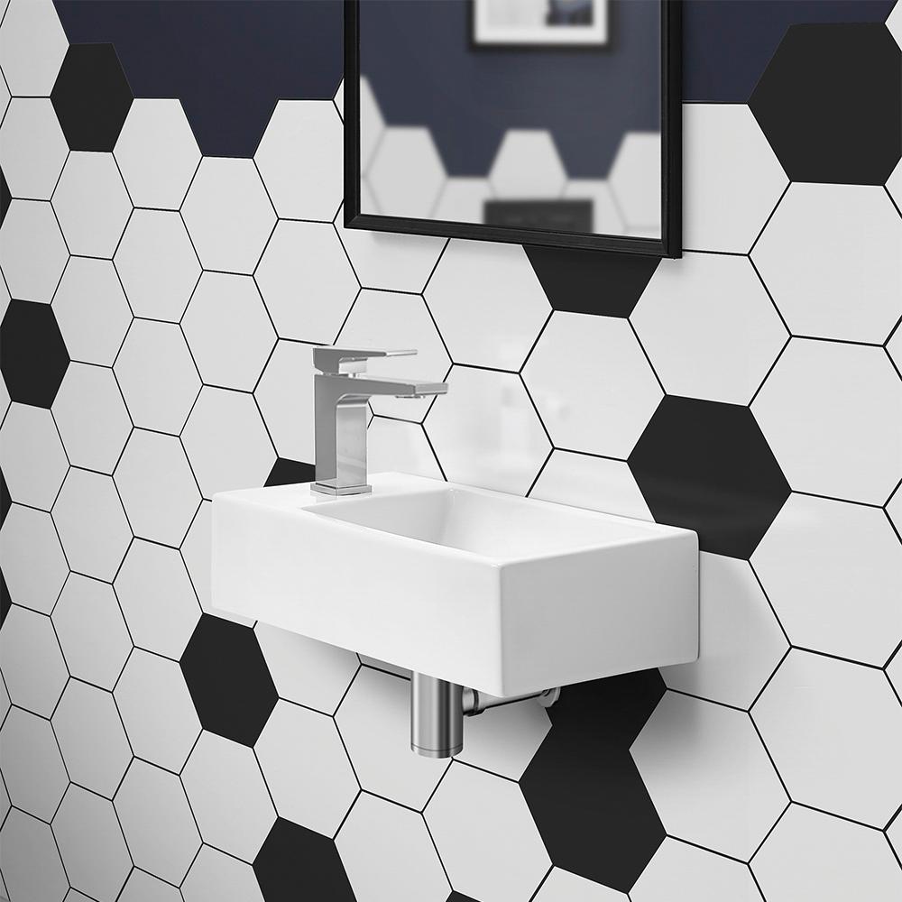 Swiss Madison Voltaire 19.5 in. x 10 in. Rectangular Ceramic Wall Hung Vessel Sink with Left Side Faucet Mount in White