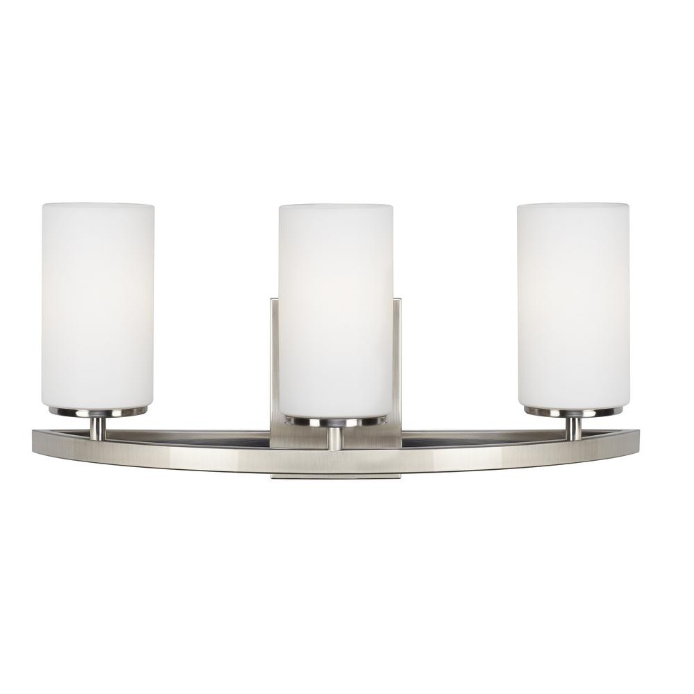 Visalia 20.25 in. W 3-Light Brushed Nickel Bathroom Vanity Light with White Etched Glass Shades