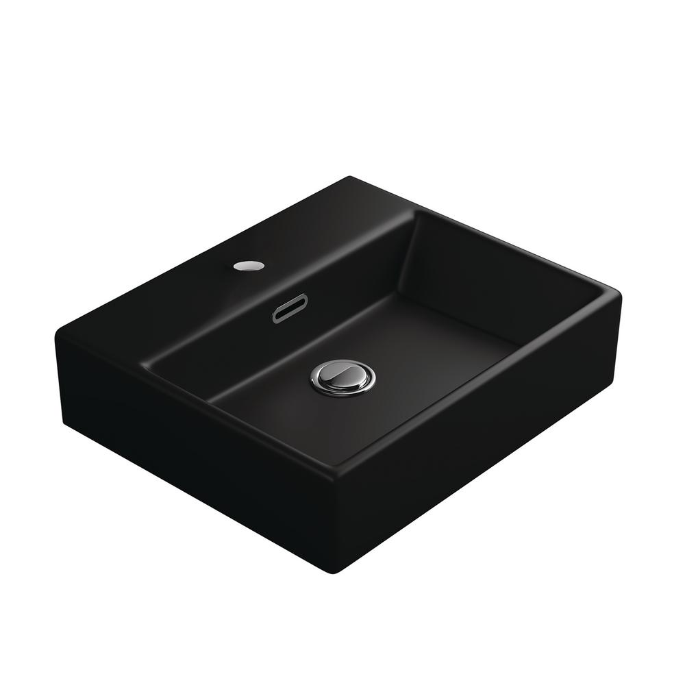 WS Bath Collections Quattro 50 BM Wall Mount / Vessel Bathroom Sink in Matte Black with 1 Faucet Hole