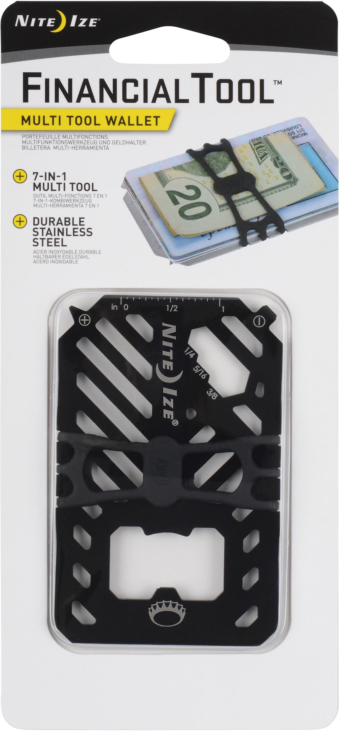 Nite Ize Stainless Steel Multi-Tool Wallet – Compact RFID-Blocking Financial Wallet with 7-in-1 Functions, Durable Materials, and Sleek Design