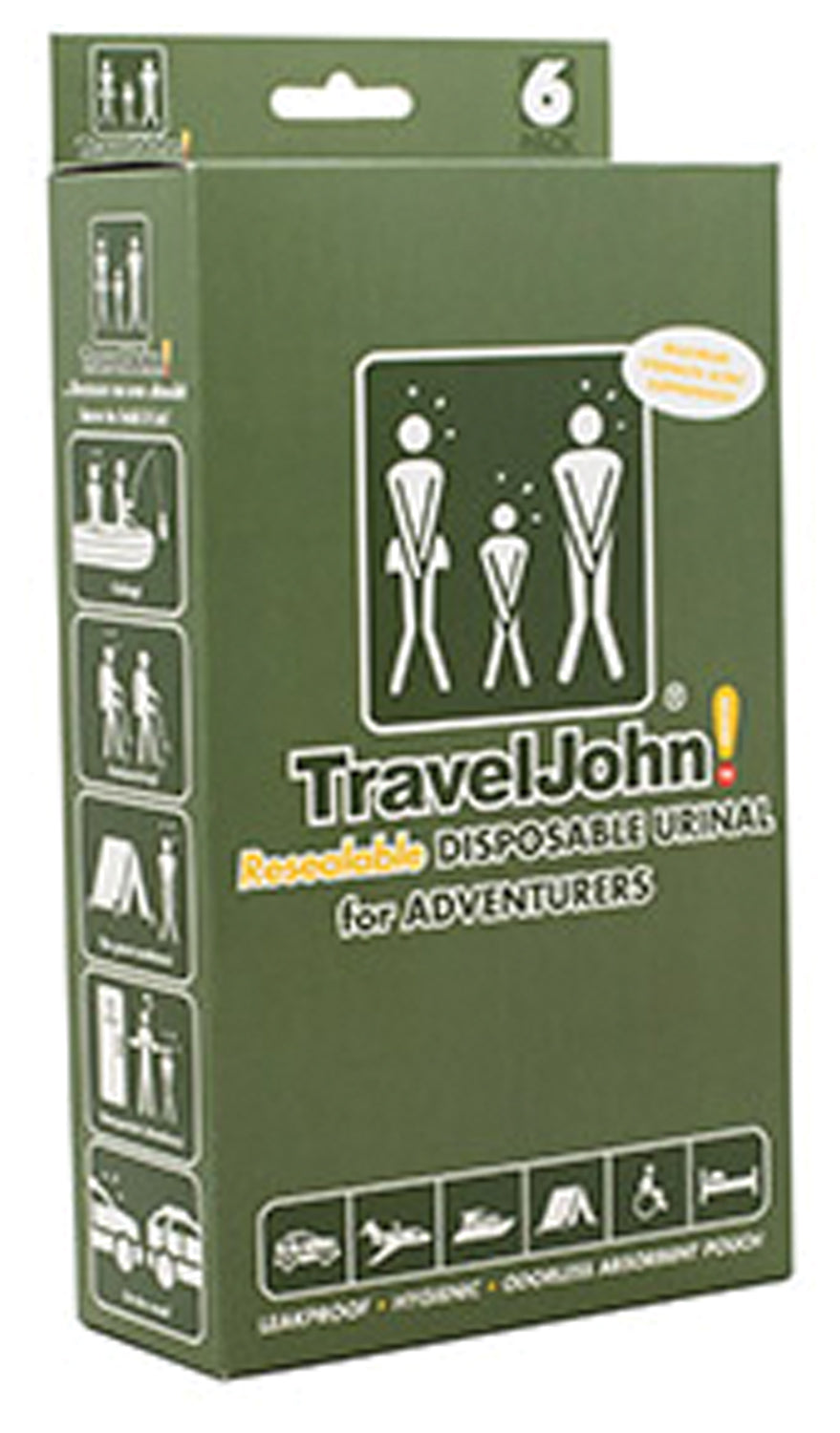 Travel John Disposable Urinals 6 & 18-Pack | Portable, Spill-Proof, Odorless Camping & Travel Toilets with liqsorbA® Technology