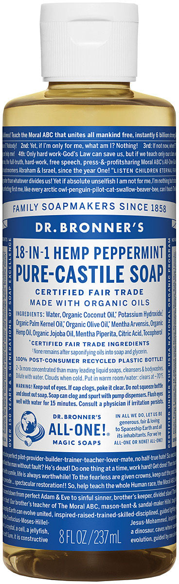 Dr. Bronner's Peppermint Liquid Soap & Shampoo - 8 oz All-in-One Cleanser