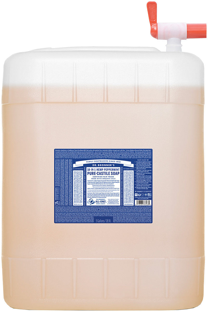 Dr. Bronner's Peppermint Liquid Soap & Shampoo - 5 Gallon Bulk Size