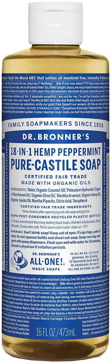 Dr. Bronner's Peppermint Liquid Soap & Shampoo - 16 oz All-in-One Cleanser