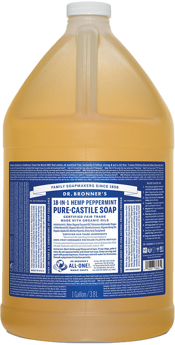 Dr. Bronner's Peppermint Liquid Soap Gallon - All-in-One Soap & Shampoo