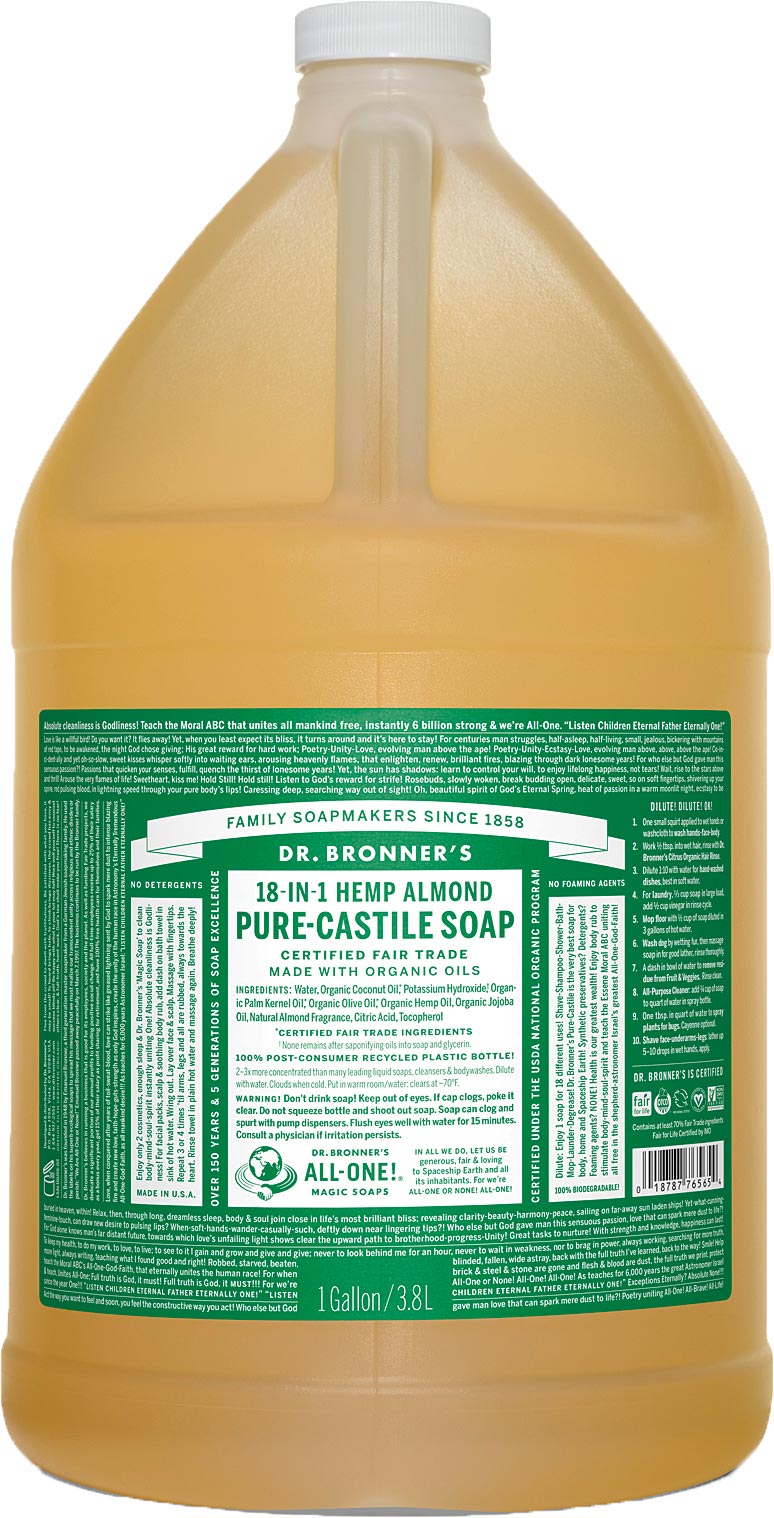 Dr. Bronner's Almond Liquid Soap & Shampoo - Gallon Size for All Your Cleansing Needs