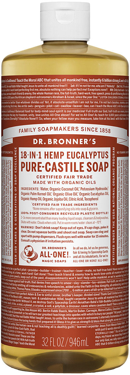 Dr. Bronner's Eucalyptus Liquid Soap & Shampoo - 32 Oz All-in-One Cleanser